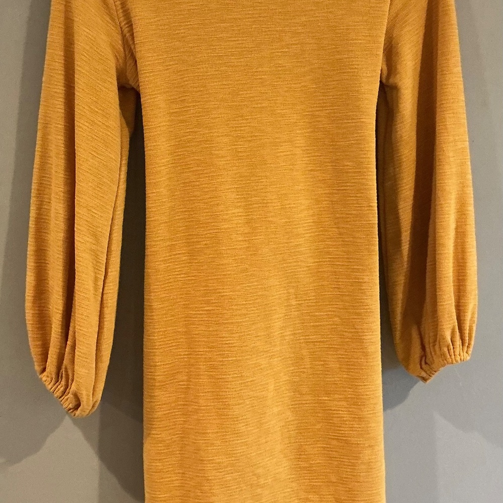R. Vivimos Womens S Dress Mustard Yellow Tie Front Balloon Sleeves Textured Knit - Picture 4 of 9
